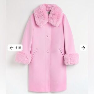 River Island Petite Pink Faux Fur Longline Coat